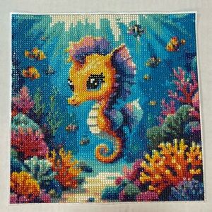 Ready to Frame Completed Diamond Painting Picture Cute Seahorse Kids Room Decor